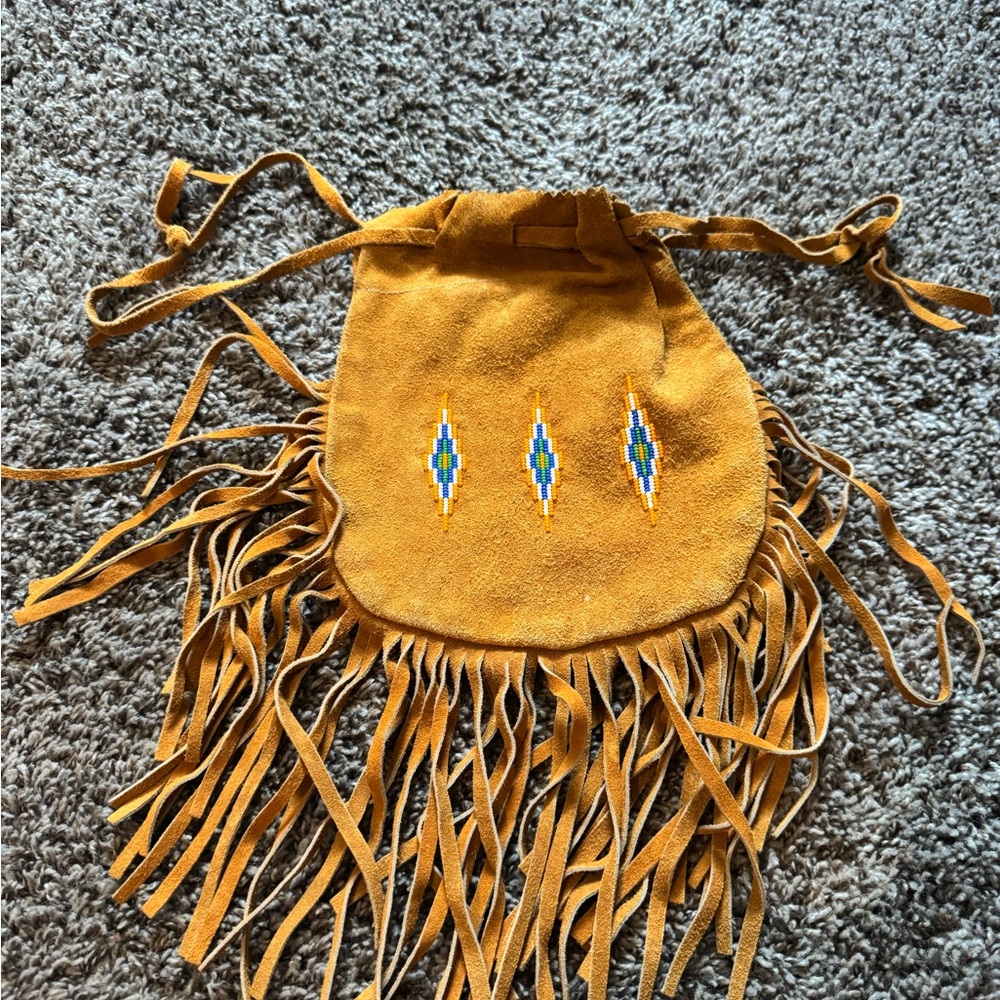 Fringed Suede Bag with Beaded Design